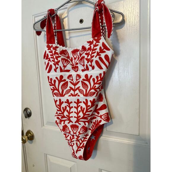 Jessie Zhao One-Piece Swimsuit Womens S Red Coral Tie Strap Reversible Swimwear - Picture 3 of 8